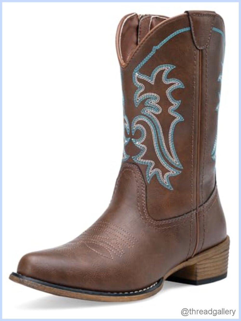 Women's Mid-Calf Cowboy Boots Faux Leather Block Heel Western Embroidered